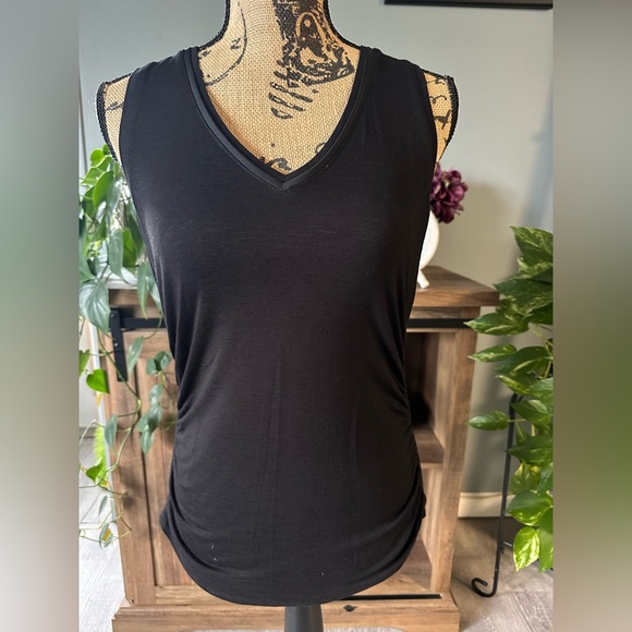 White House Black Market Tops - White House Black Market Black Tank Top with Side Ruching. Size Small. NWT.